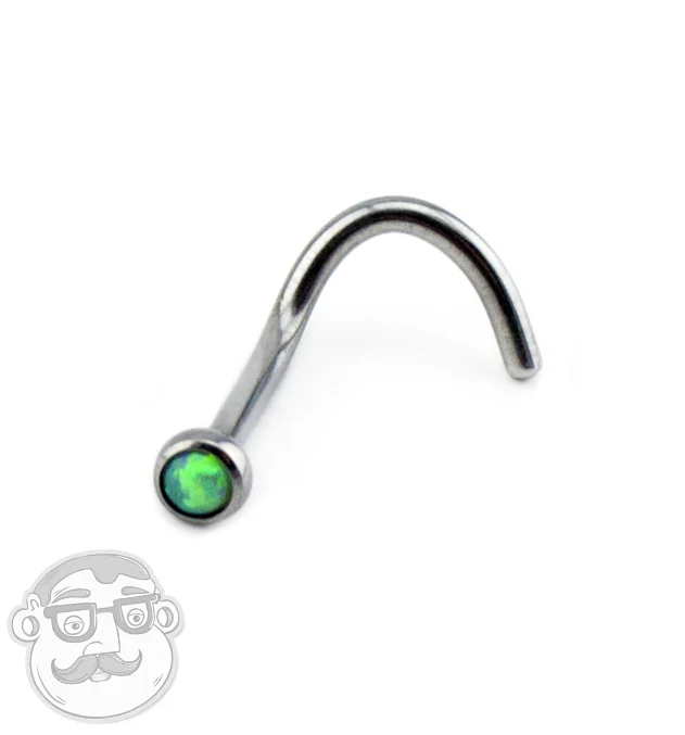 Green Opalite Titanium Nose Screw Ring - Image 2