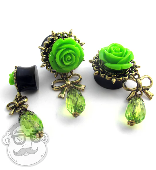 Green Rosebud Dangle Plugs
