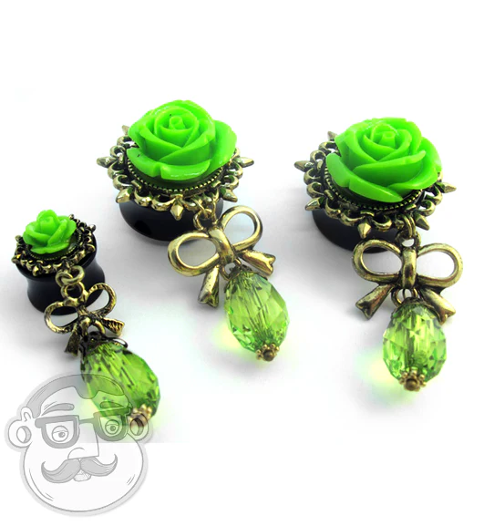 Green Rosebud Dangle Plugs - Image 3