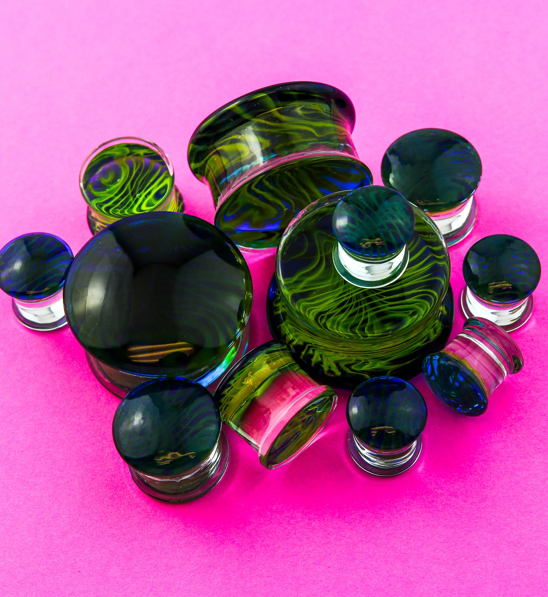 Green Tropical Stripe Glass Plugs - Image 2
