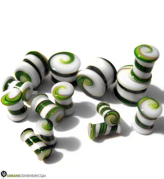 Green & White Swirl Glass Plugs - Image 3