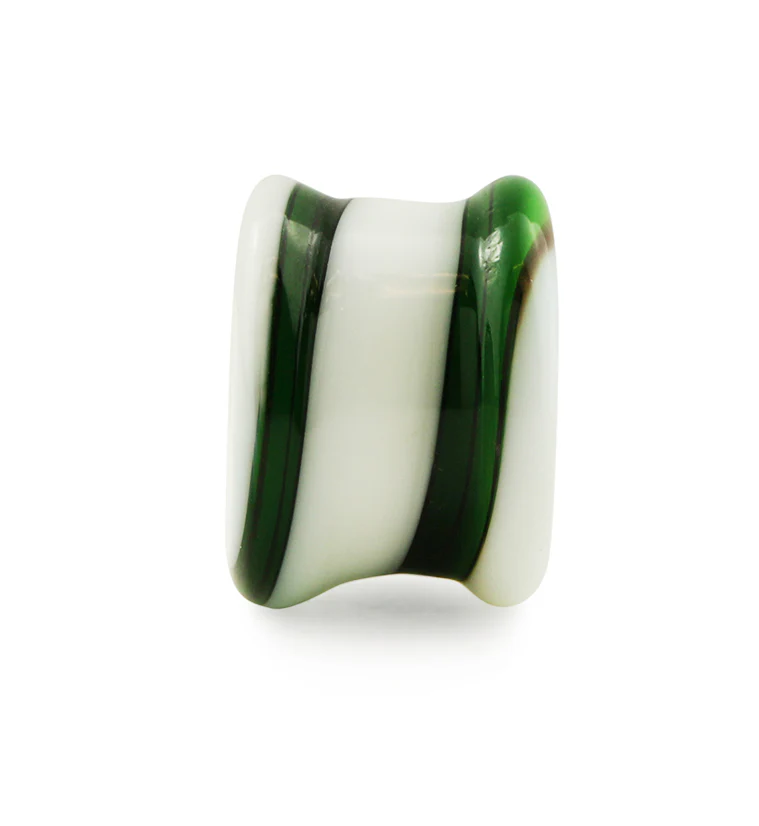 Green & White Swirl Glass Plugs - Image 4