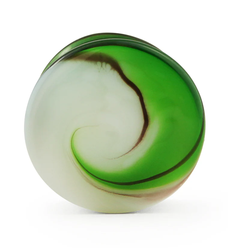 Green & White Swirl Glass Plugs - Image 5
