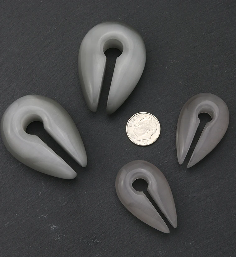 Grey Cat's Eye Glass Keyhole Ear Weights - Image 2