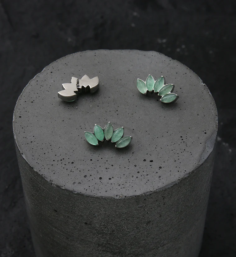 Half Crown Aquamarine Stone Internally Threaded Titanium Top - Image 2