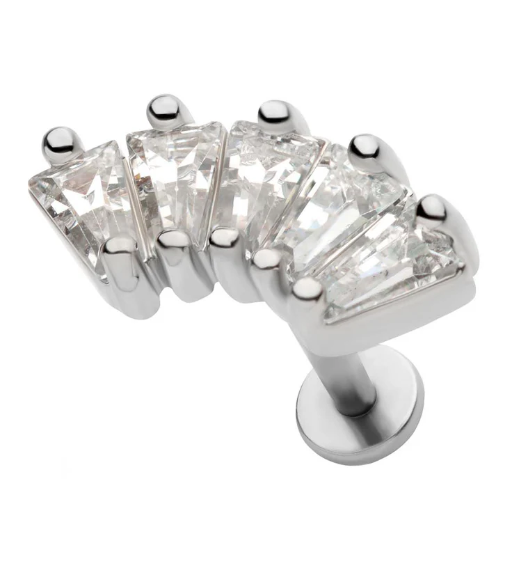 Crest Baguette Clear CZ Stainless Steel Internally Threaded Labret