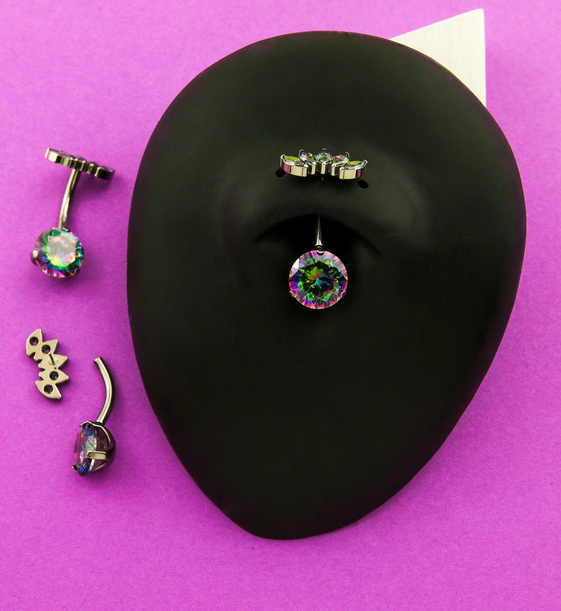 Half Crown Black Aurora CZ Titanium Threadless Belly Button Ring - Image 2