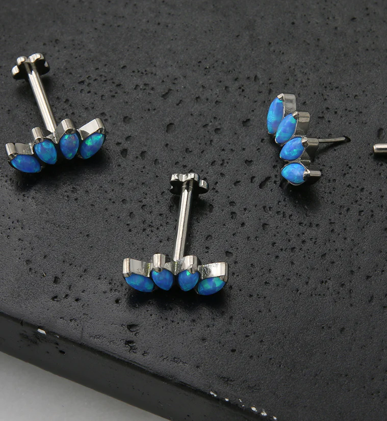 Half Crown Blue Opalite Titanium Threadless Labret - Image 2