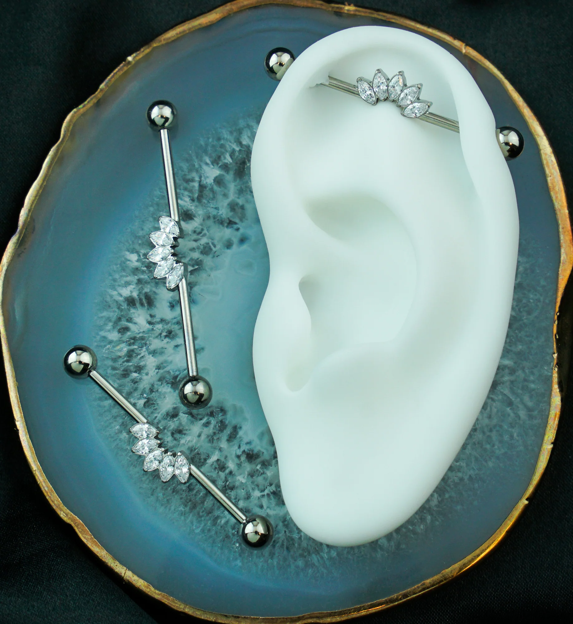 Half Crown Clear CZ Internally Threaded Titanium Industrial Barbell - Image 2