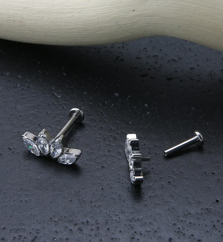 Half Crown CZ Gem Titanium Labret Post - Image 2