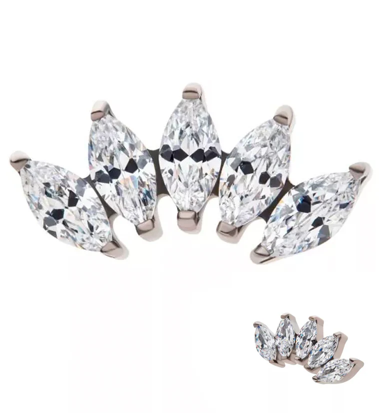 Half Crown CZ Threadless Titanium Top