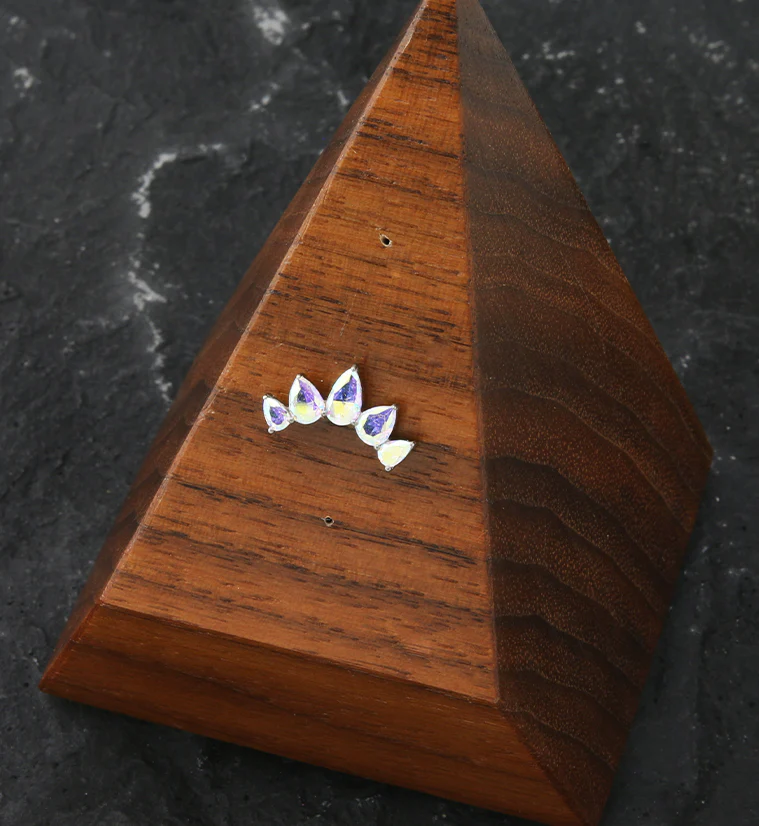 Half Crown Teardrop Rainbow Aurora CZ Threadless Titanium Top - Image 2