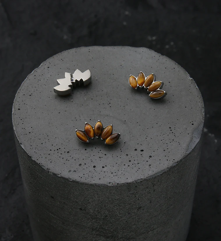 Half Crown Tiger Eye Stone Internally Threaded Titanium Top - Image 2