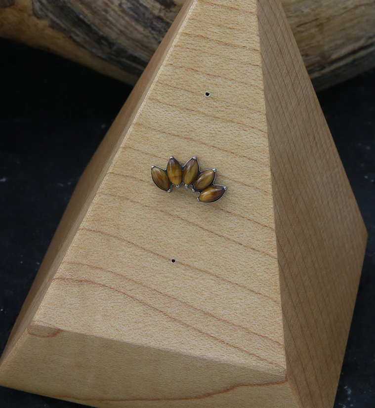 Half Crown Tiger Eye Stone Threadless Titanium Top - Image 2