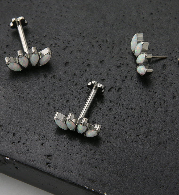 Half Crown White Opalite Titanium Threadless Labret - Image 2