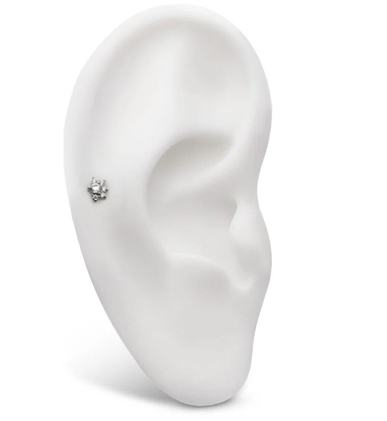 Half Flower Clear CZ Stainless Steel Internally Threaded Labret - Image 3