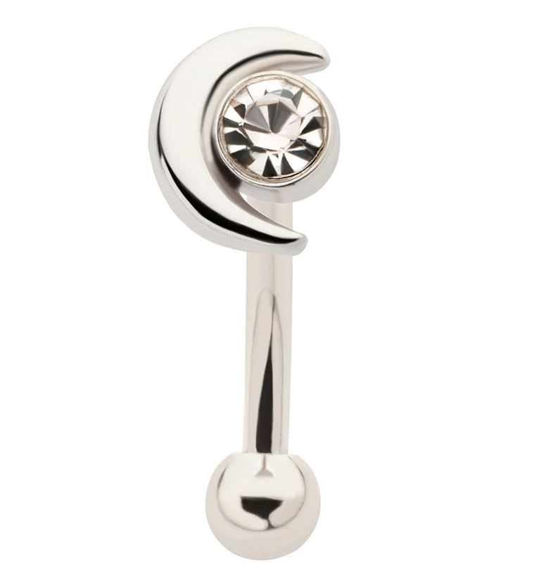 Crescent Moon Clear CZ Curved Barbell