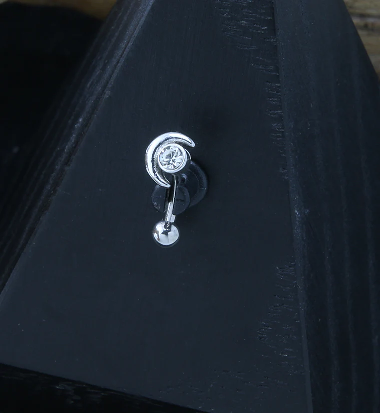 Crescent Moon Clear CZ Curved Barbell - Image 2
