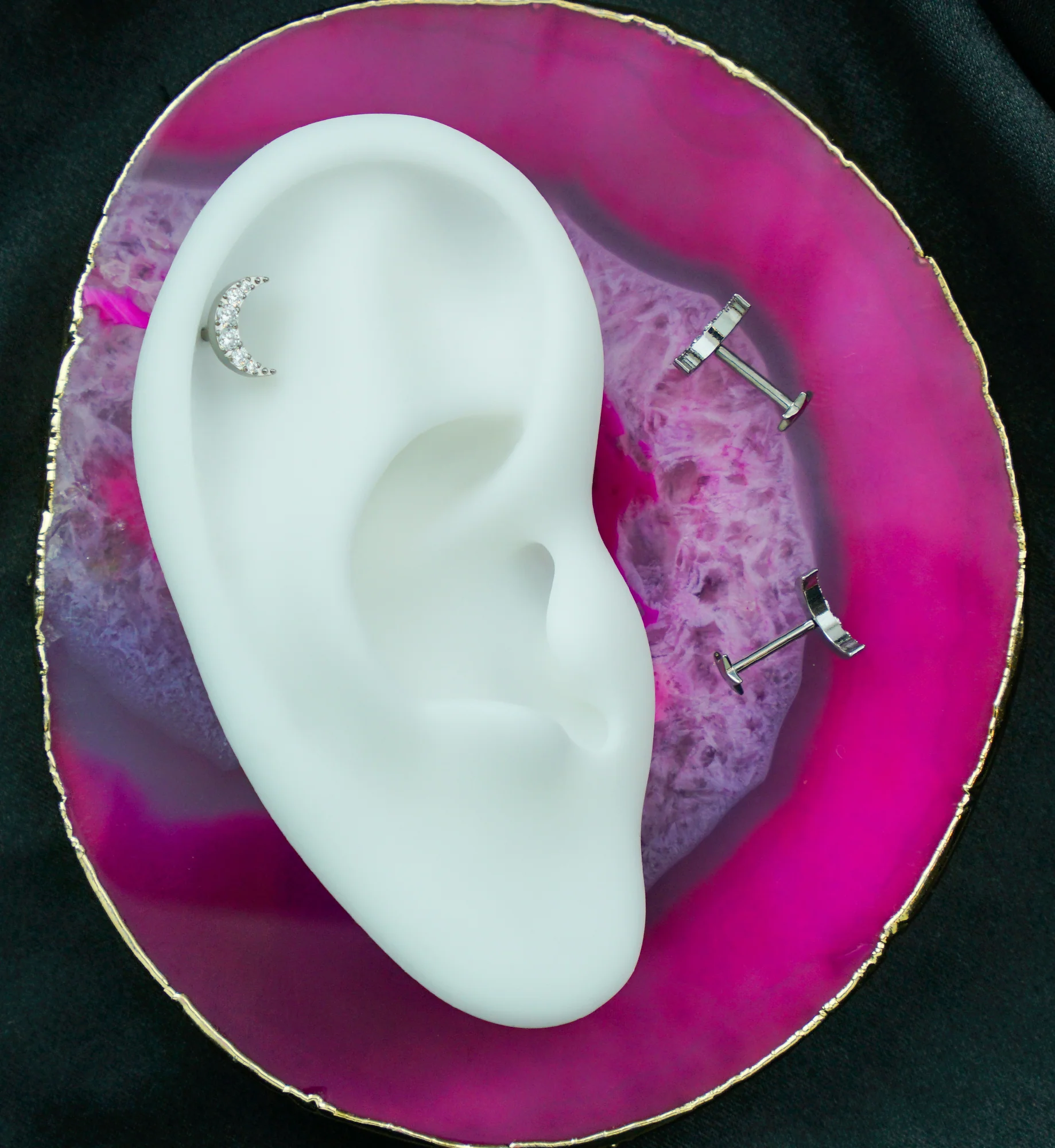 Half Moon Clear CZ Star Back Titanium Threadless Labret - Image 2