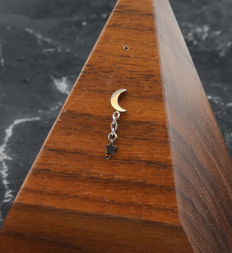 Half Moon Dangle Chain Star Threadless Titanium Top - Image 3