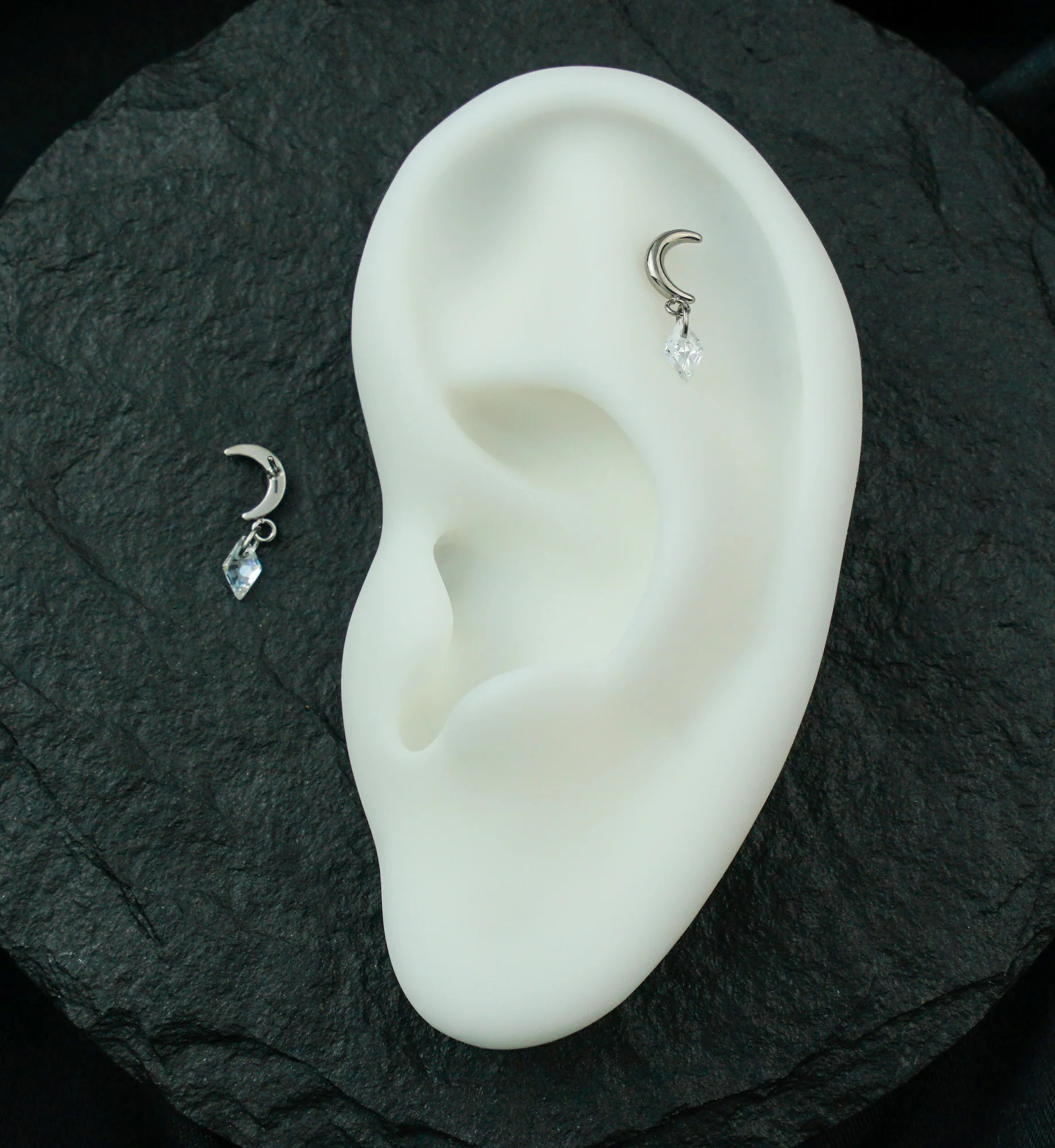Half Moon Dangle Diamond CZ Titanium Threadless Top - Image 2