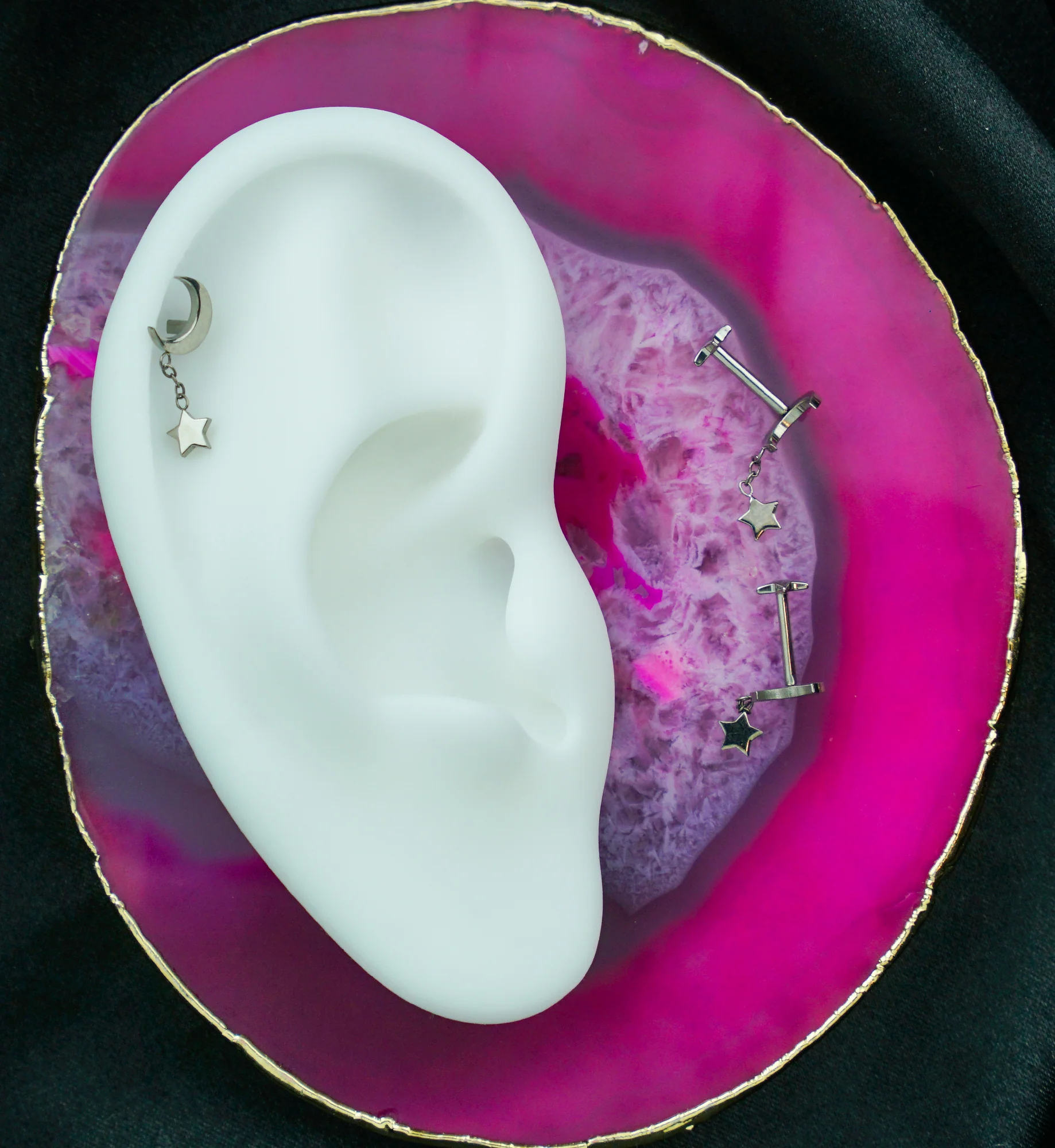 Half Moon Dangle Star Convex Star Back Titanium Threadless Labret - Image 2