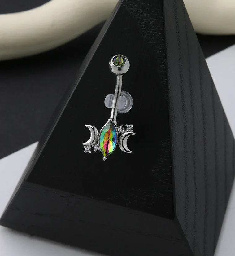 Half Moon Oval Black Aurora CZ Belly Button Ring - Image 2