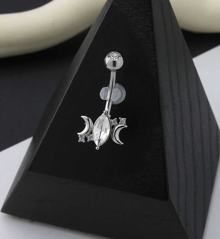 Half Moon Oval CZ Belly Button Ring - Image 2
