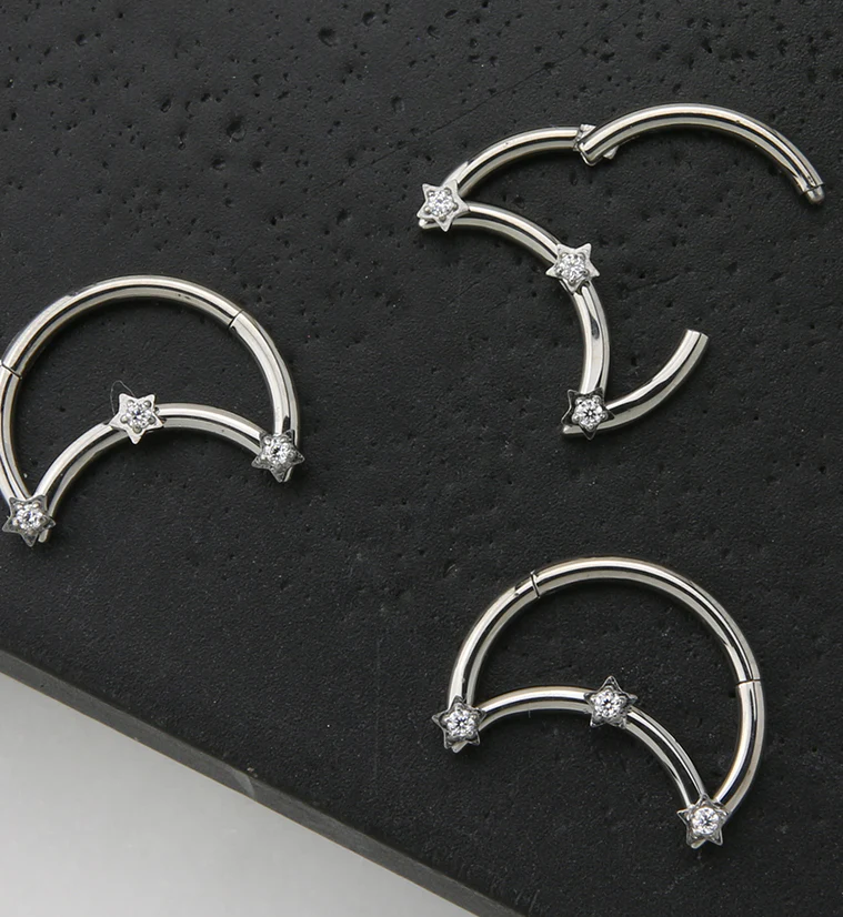 Half Moon Star CZ Titanium Hinged Segment Ring - Image 2