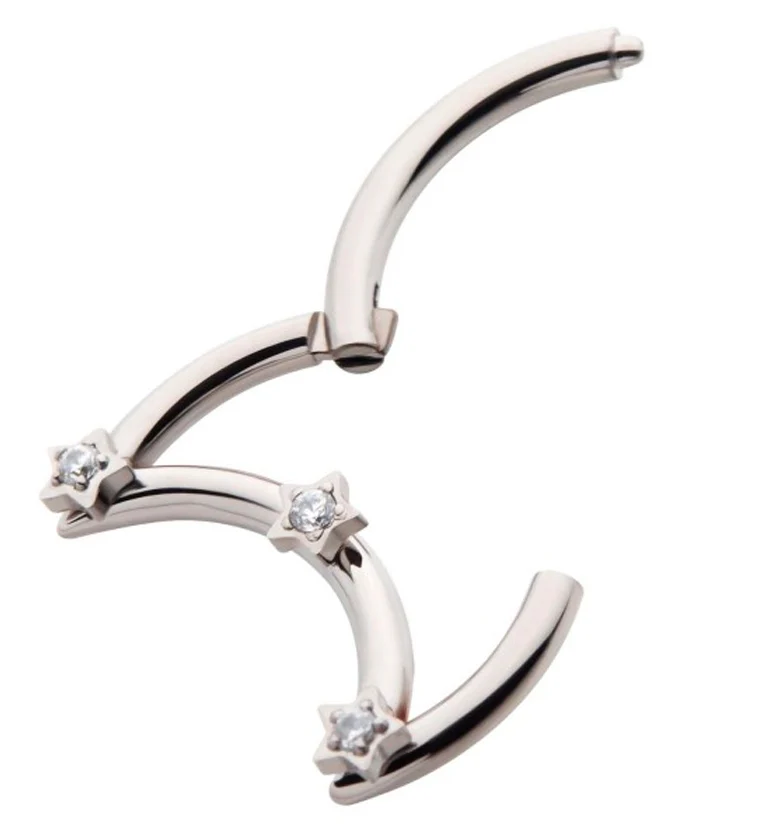 Half Moon Star CZ Titanium Hinged Segment Ring - Image 3