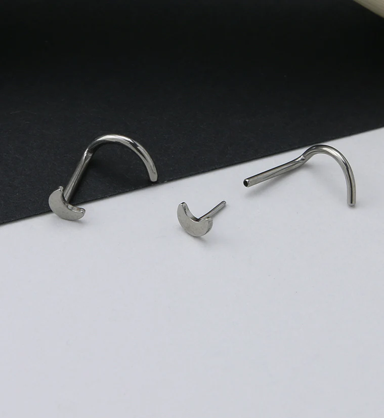 Half Moon Titanium Threadless Nose Screw Ring - Image 2