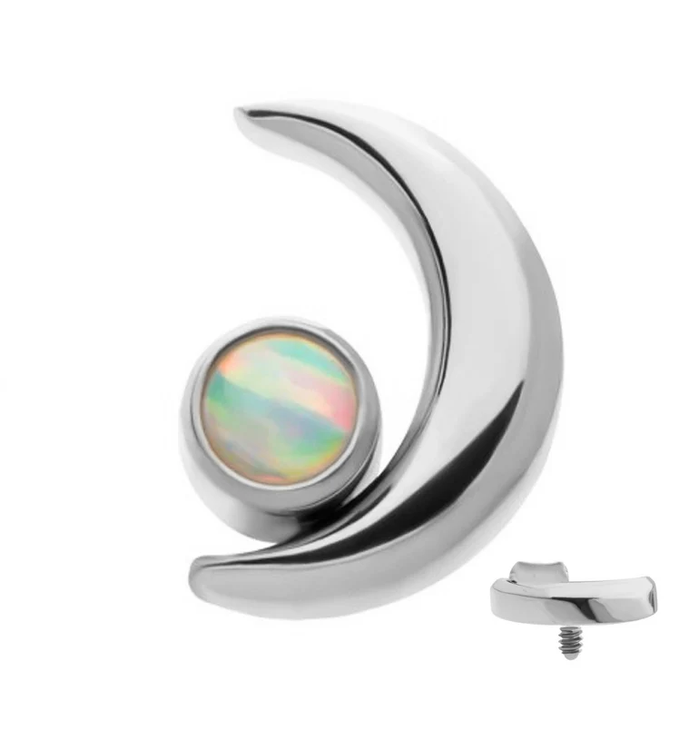 Half Moon White Opalite Internally Threaded Titanium Top