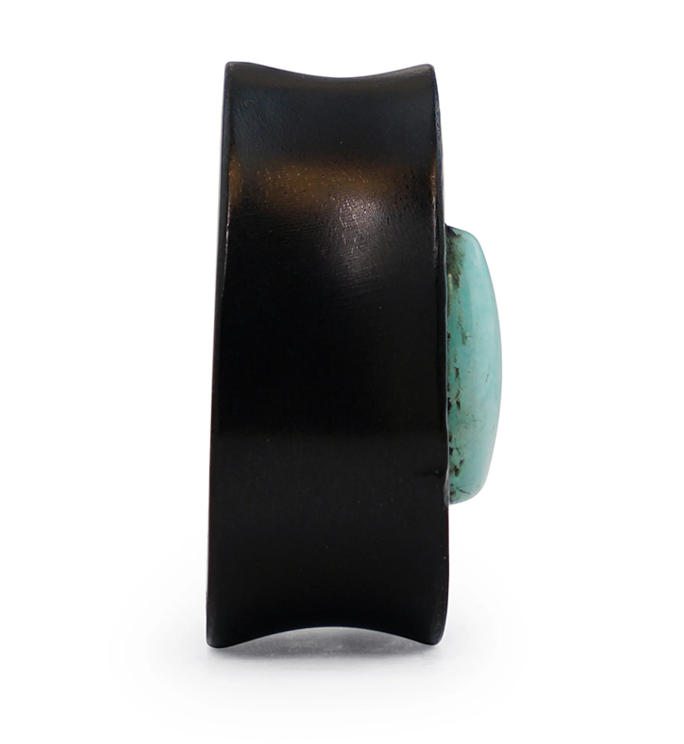 Hammered Areng Wood Teardrop Plugs with Teardrop Amazonite Stone Inlay - Image 3