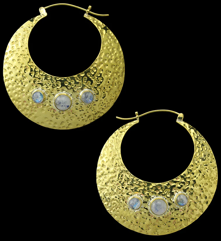 Hammered Moonstone Brass Hangers / Ear Weights
