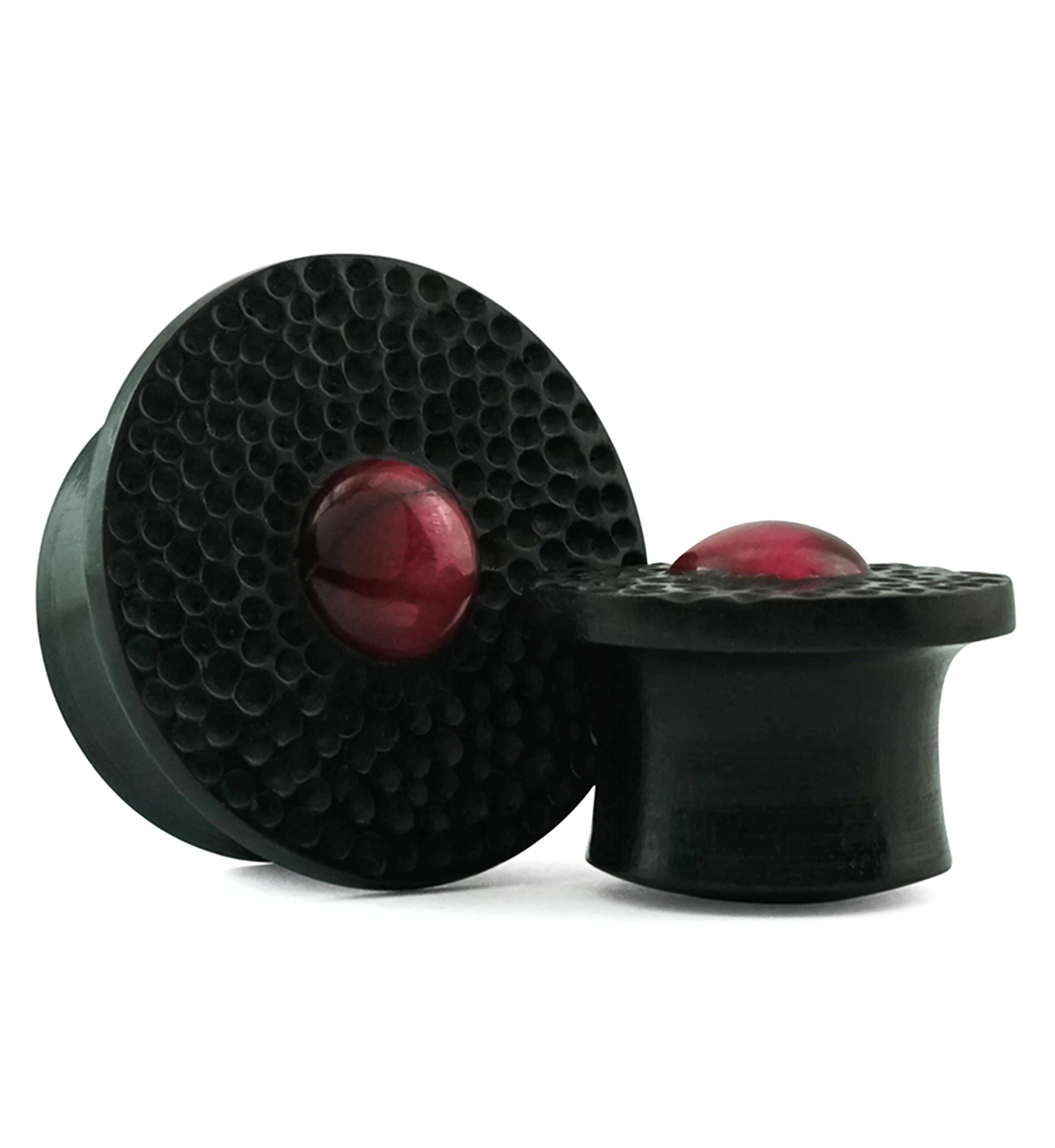 Hammered Red Tiger Eye Stone Areng Wood Mayan Flare Plugs