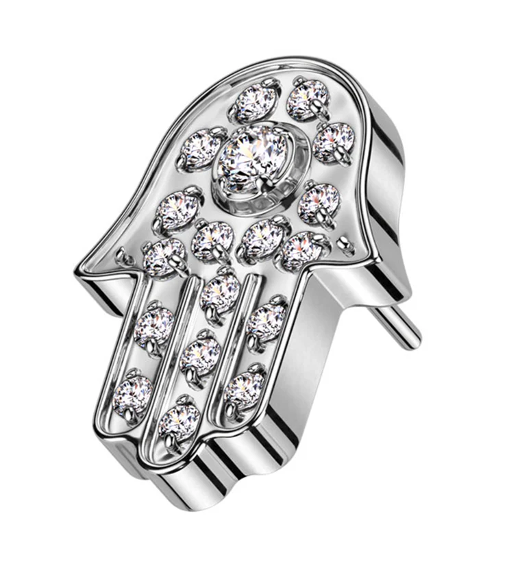 Hamsa Hand Clear CZ Titanium Threadless Top