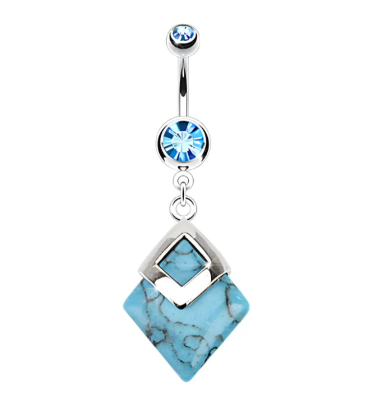 Hanging Turquoise Stone Zircon Belly Button Ring