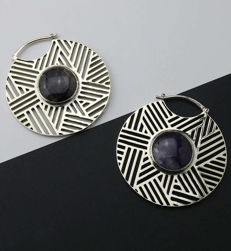 Haphazard Amethyst Stone White Brass Ear Weights - Image 2