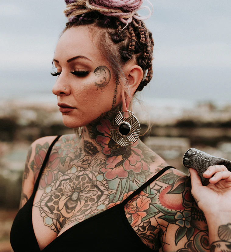 Haphazard Black Obsidian White Brass Ear Weights - Image 5
