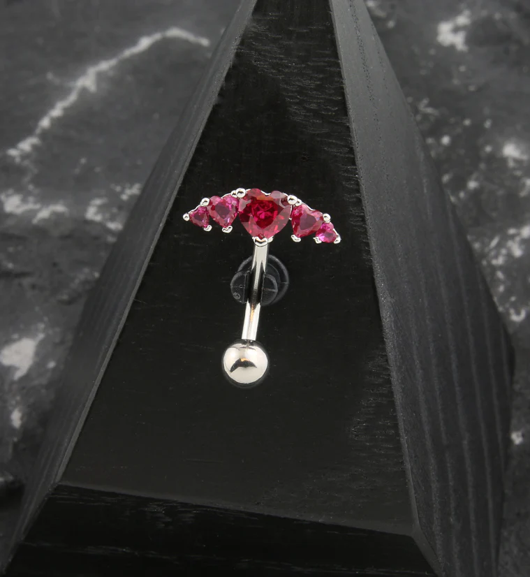 Heart Arc Pink CZ Stainless Steel Belly Button Ring - Image 2