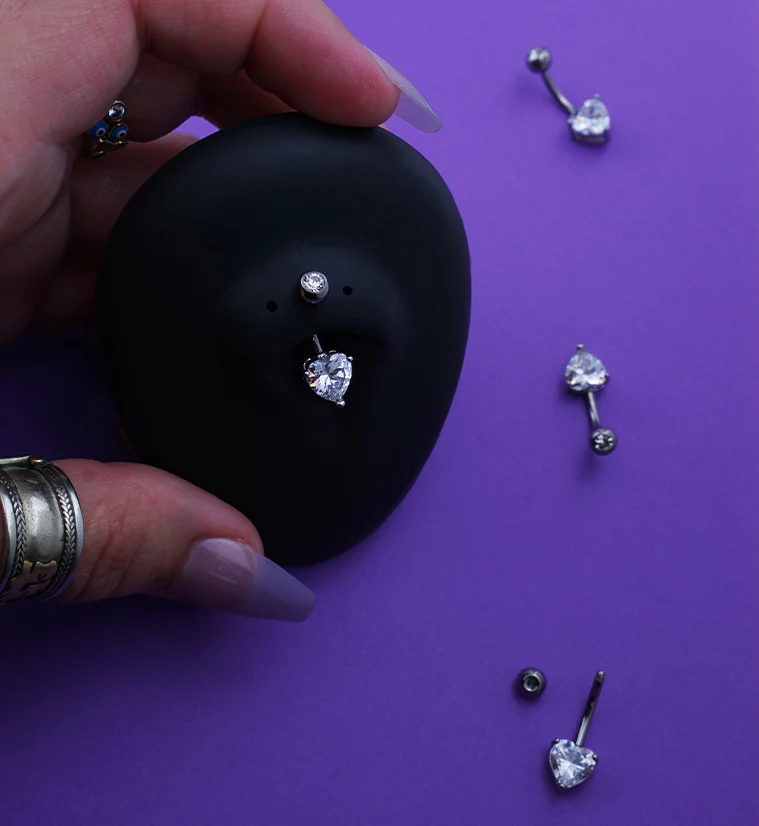 Heart Prong Clear CZ Titanium Belly Button Ring - Image 2