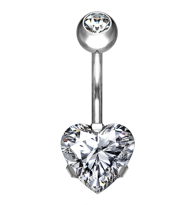 Clear Heart CZ Titanium Belly Button Ring