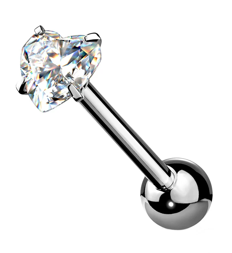 Heart CZ Prong Set Stainless Steel Barbell