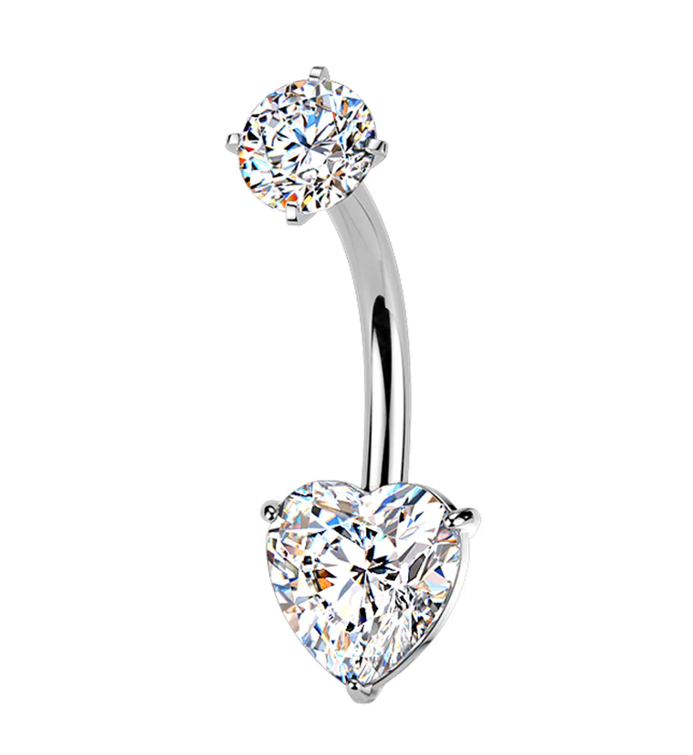 Heart CZ Stainless Steel Internally Threaded Belly Button Ring