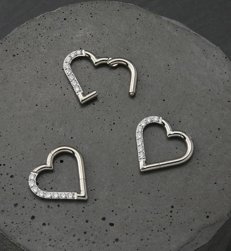 Heart Half CZ Titanium Hinged Segment Ring - Image 2
