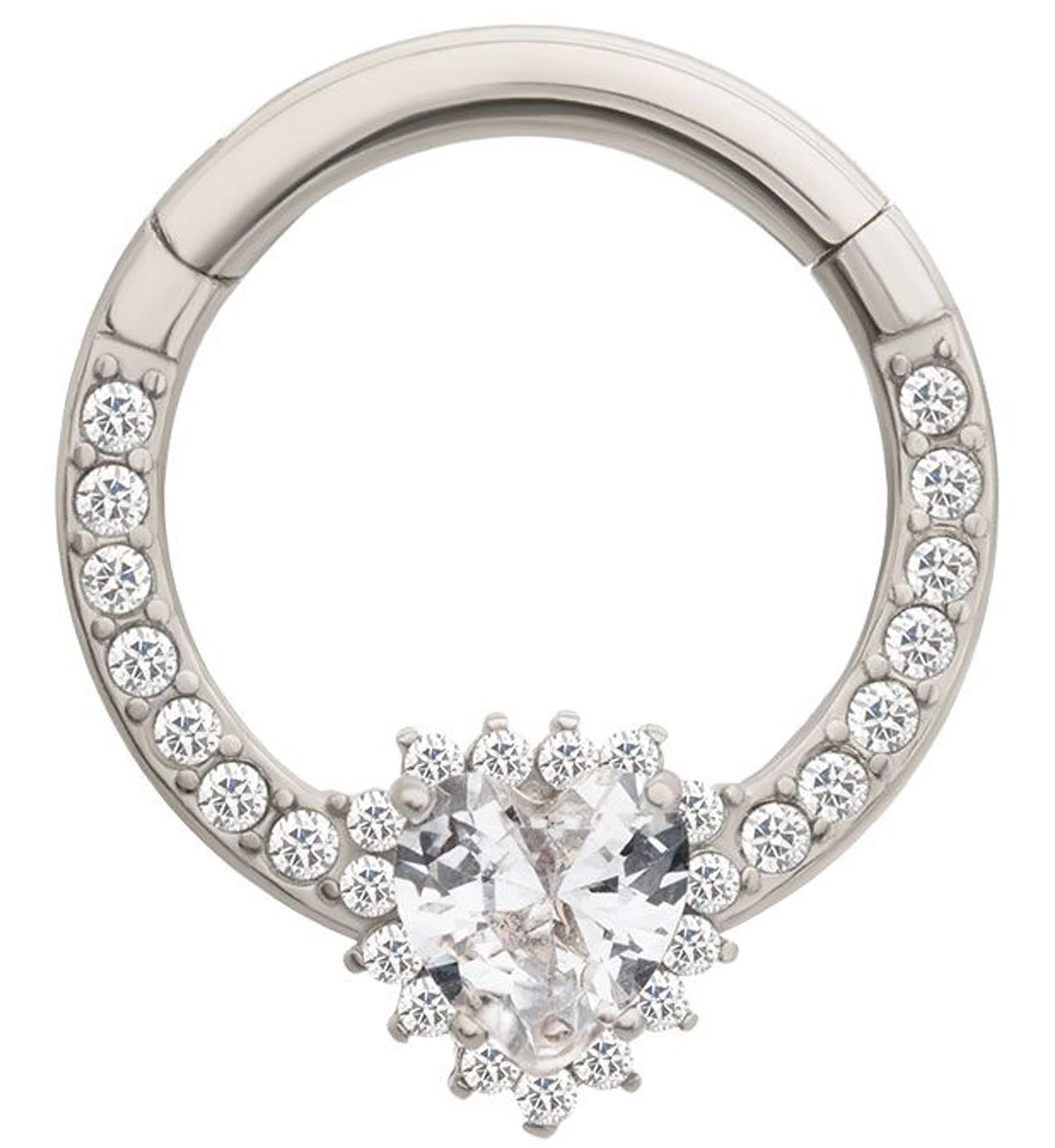 Heart Line Bling CZ Stainless Steel Hinged Segment Ring