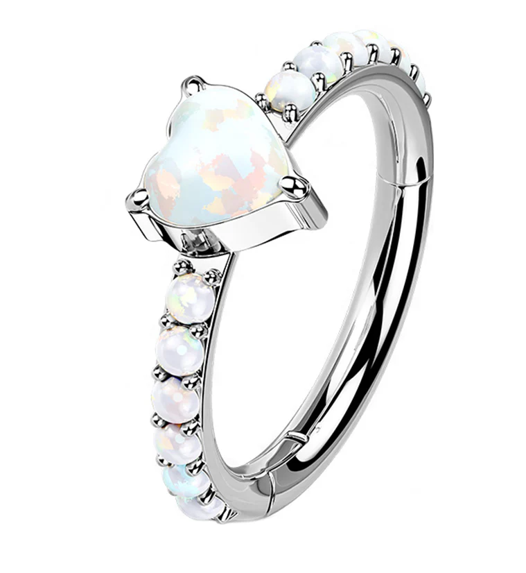 Heart Opalite Titanium Hinged Segment Ring