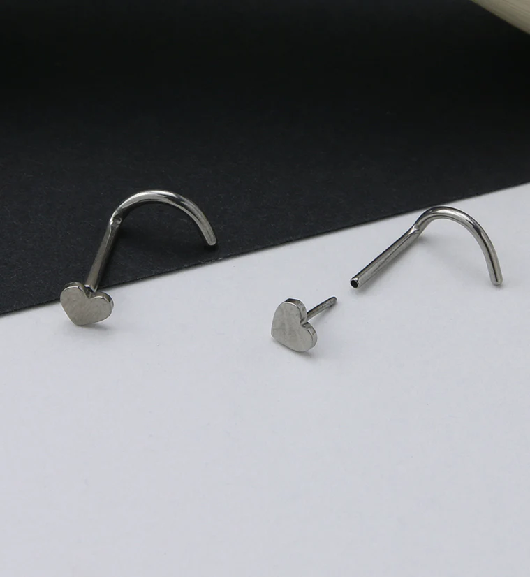 Heart Titanium Threadless Nose Screw Ring - Image 2