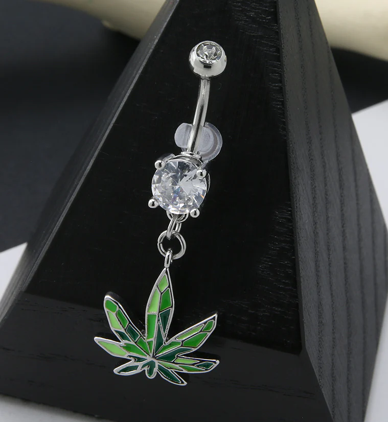 Hemp Leaf CZ Belly Button Ring - Image 2