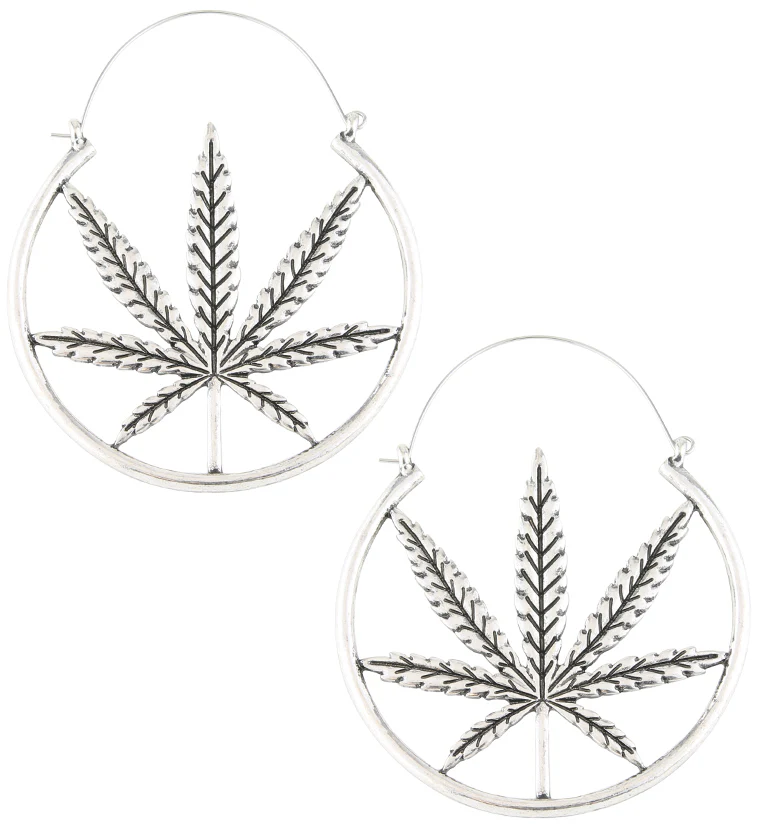 Cannabis Leaf Stainless Steel Plug Hoops